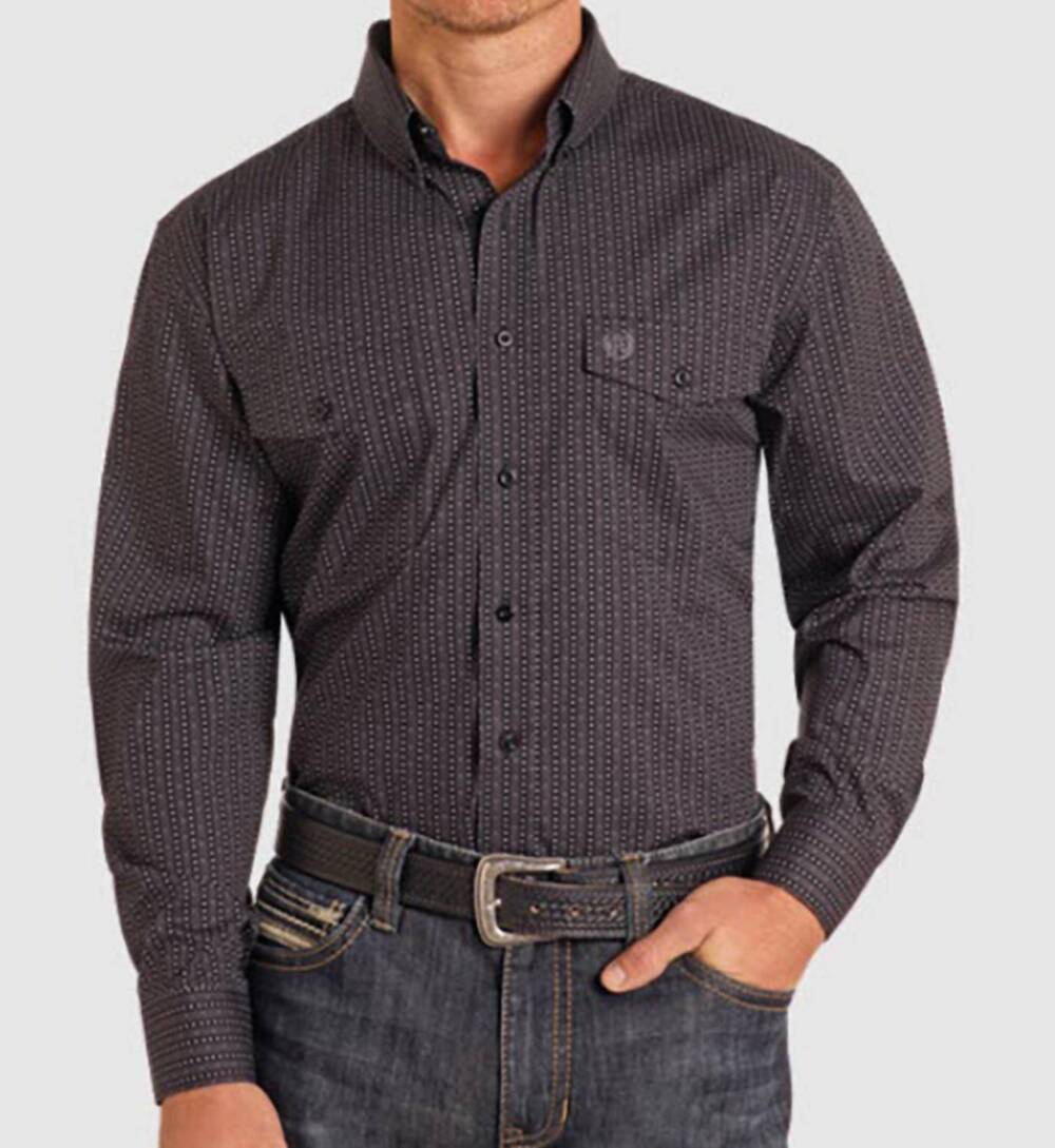 NEW PANHANDLE slim basic button down long sleeve shirt in charcoal